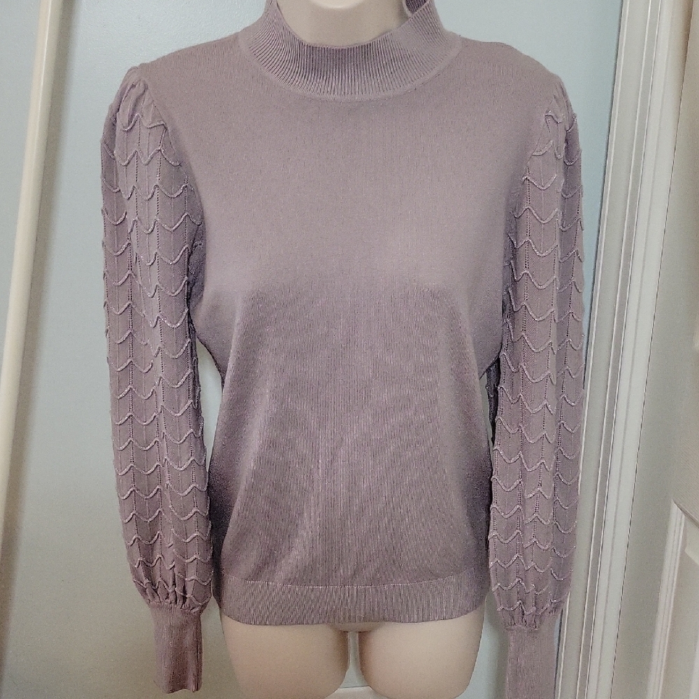Vila Milano Purple Mock Neck Sweater with Textured Princess Sleeves NWT sz S